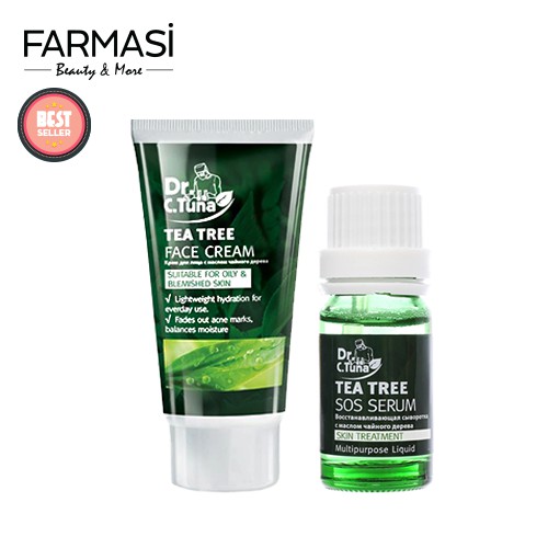 [Combo] Serum SOS 10ml & Kem Dưỡng Da Mặt 50ml Tea Tree Hỗ Trợ Cho Da Mụn & Da Dầu Farmasi