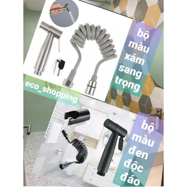 Vòi xịt vệ sinh inox 304, màu đen / màu xám, dây xoắn lò xo