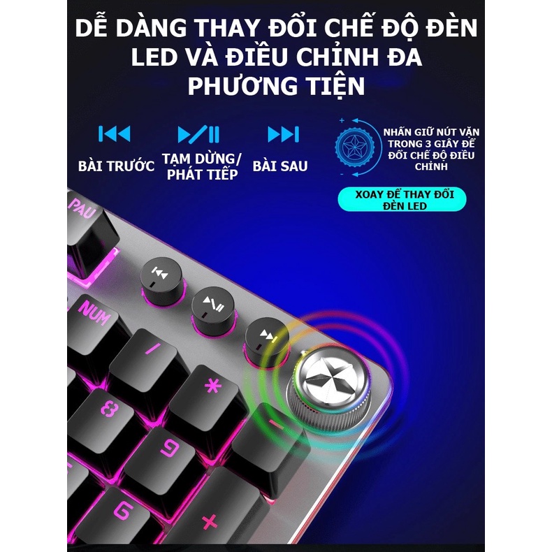 Bàn phím cơ gaming G900 đèn led 7 màu với nút vặn đa phương tiện - VL