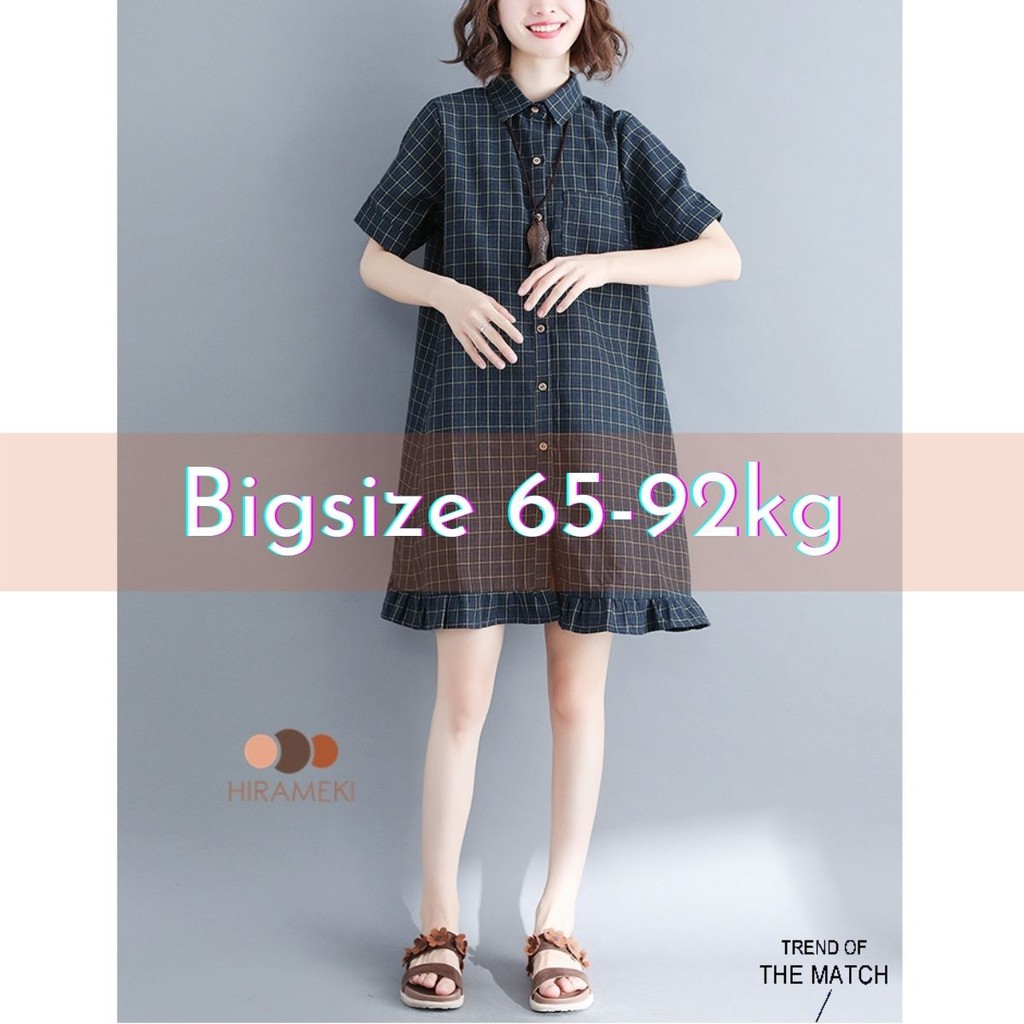 [BIGSIZE] ĐẦM SƠ MI CARO ĐẾN 65 - 92KG - D28