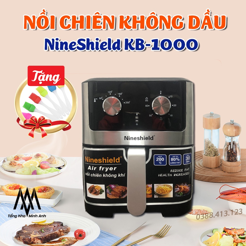 [MUA 1 TẶNG 1] Nồi chiên không dầu NineShield 9 Lít - Model KB-1000 - Nồi chiên không dầu cỡ đại - Bếp nướng không khí