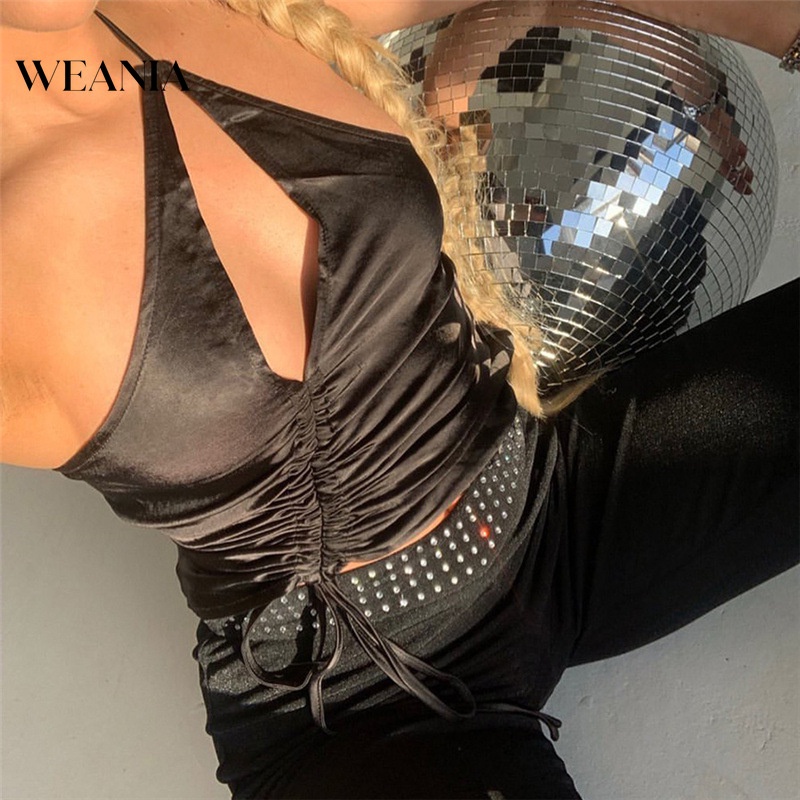 Áo Tank Top Cắt Hở Một Bên Vai Có Dây Rút Gợi Cảm D0326