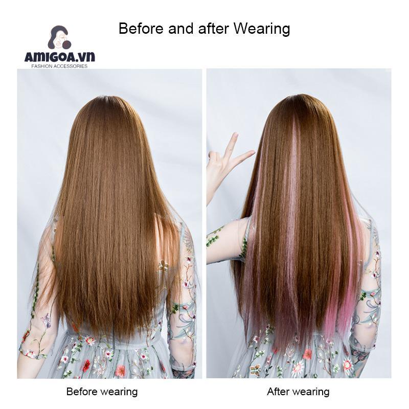 ✨✨Tóc Giả Kẹp High light 60cm-Tóc Nối Giả Dạng Thẳng Nhuộm Ombre Phong Cách Hàn Quốc
