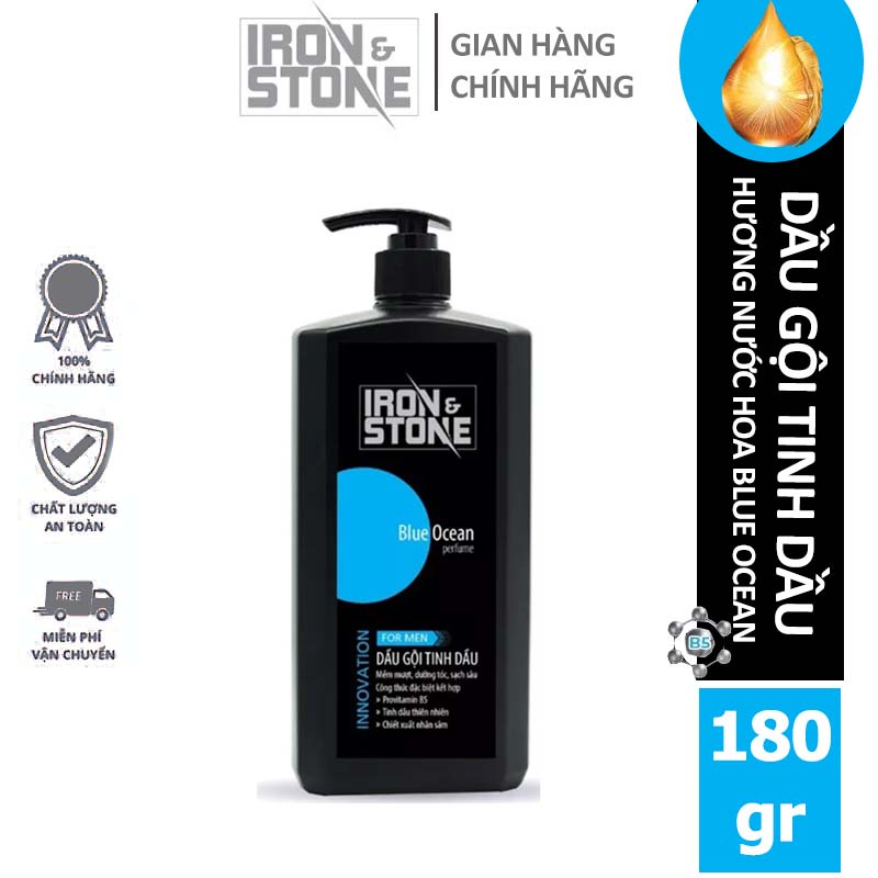 DẦU GỘI NAM GIỚI IRON & STONE HƯƠNG INNOVATION 180G Z0101 NƯỚC HOA BLUE OCEAN TRỊ GẦU SẠCH SÂU NGĂN NGỪA RỤNG TÓC
