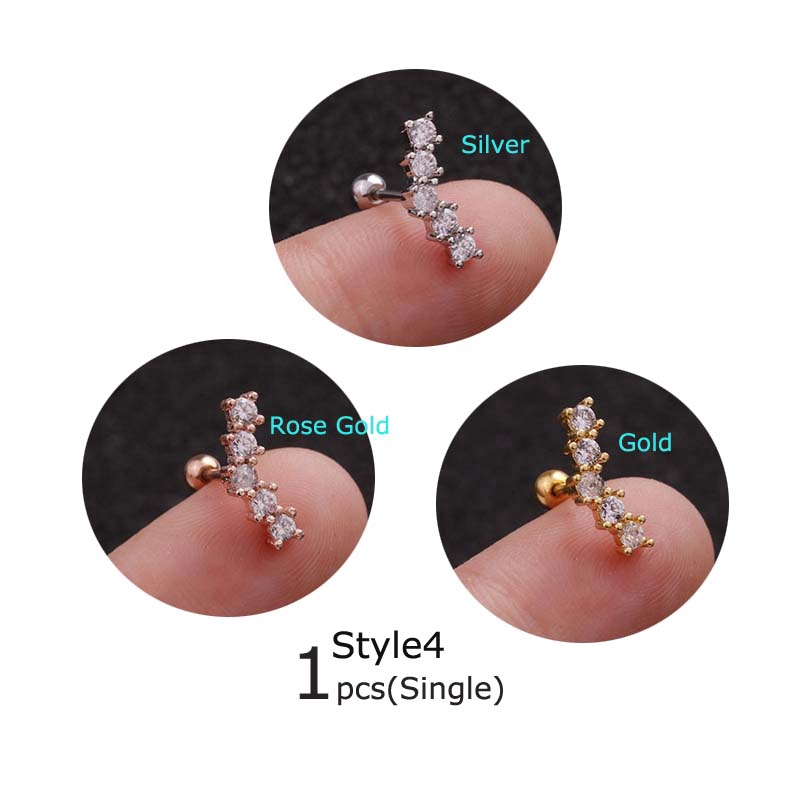 Hoa tai thép không gỉ đính đá zircon kiểu dáng xinh xắn trẻ trung