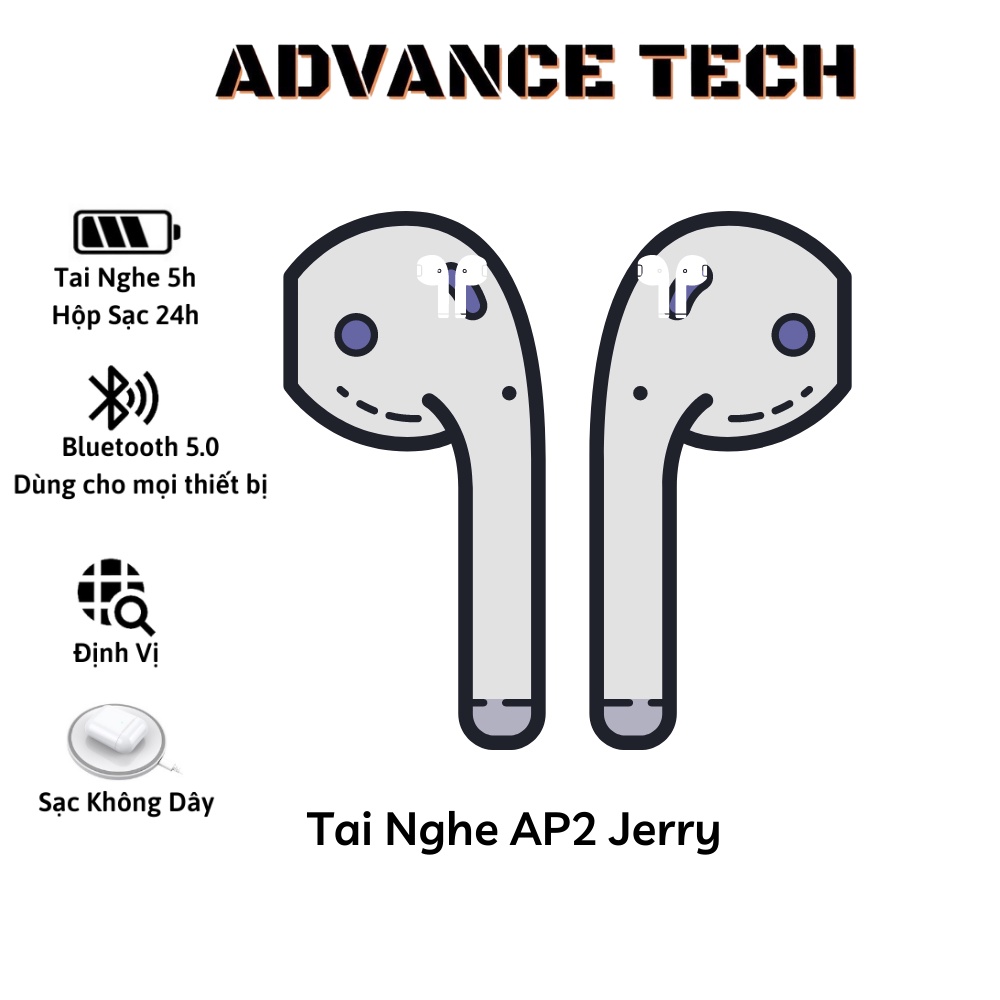 Tai nghe Bluetooth không dây AP2 Jerry A8S hỗ trợ sạc không dây nghe gọi đổi tên định vị bảo hành lỗi đổi mới