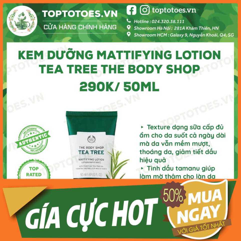 SALE LỚN Kem dưỡng The Body Shop Tea Tree Mattifying Lotion kiềm dầu, ngừa mụn SALE LỚN