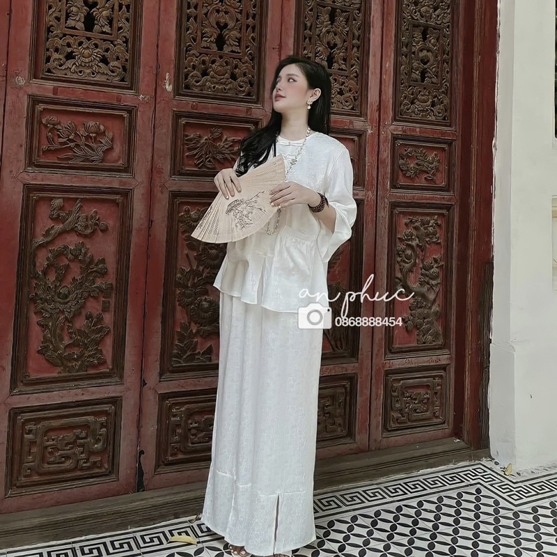 Bộ lam đi chùa Phạm Kiều Trang , bộ đi chùa túi nơ dành cho nữ