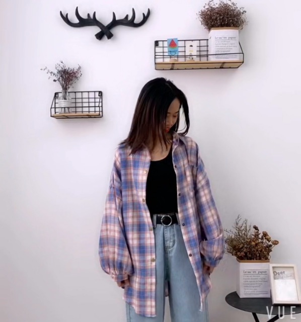 Order | Áo sơ mi kẻ oversize ulzzang D3904 | BigBuy360 - bigbuy360.vn
