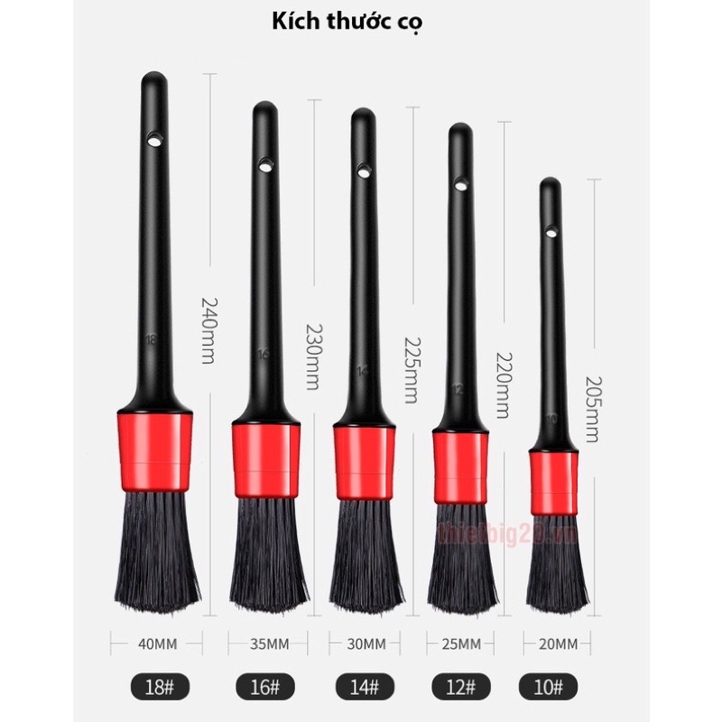 Bộ 5 Cây Chổi Cọ 5 Kích Thước Vệ Sinh Xe Máy Ô Tô, Cọ Rửa Xe Chi Tiết Khoang Máy, Mâm Xe, Nội Thất