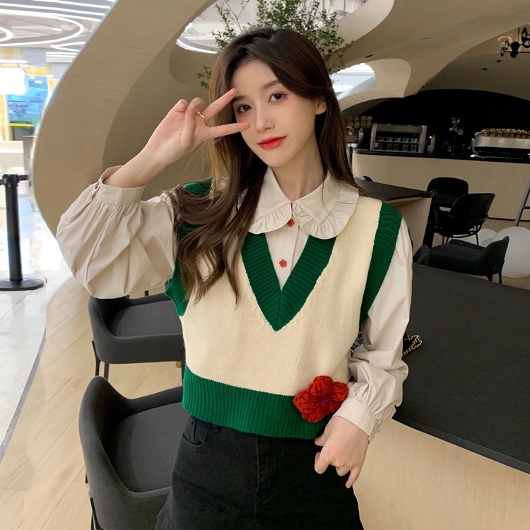 ZHELIHANGFEI Áo Len Không Tay Phong Cách Preppy Dễ Phối Đồ