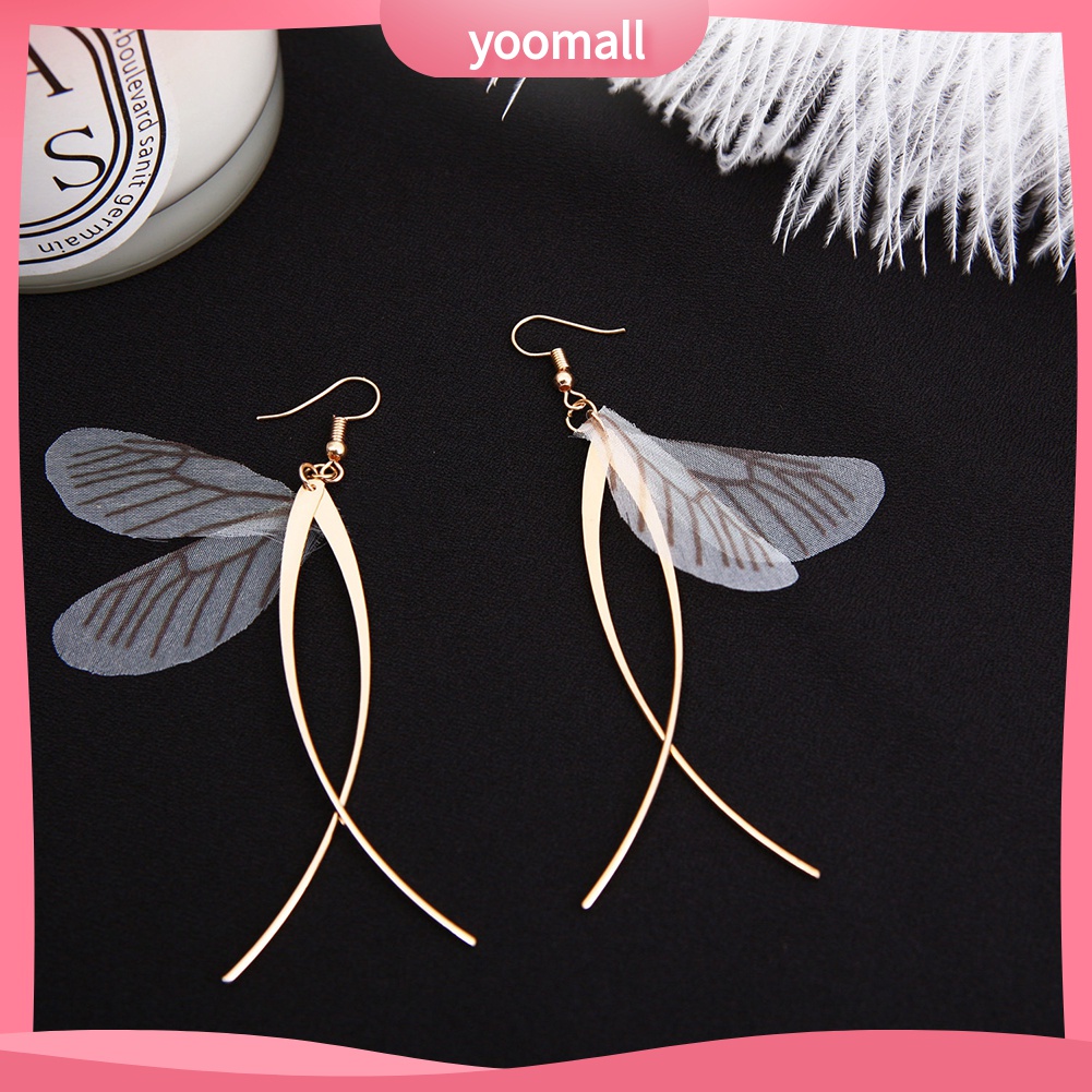 Yomall♡ Đôi Bông Tai Dáng Rơi Họa Tiết Cánh Bướm Đính Đá Thời Trang Cho Nữ