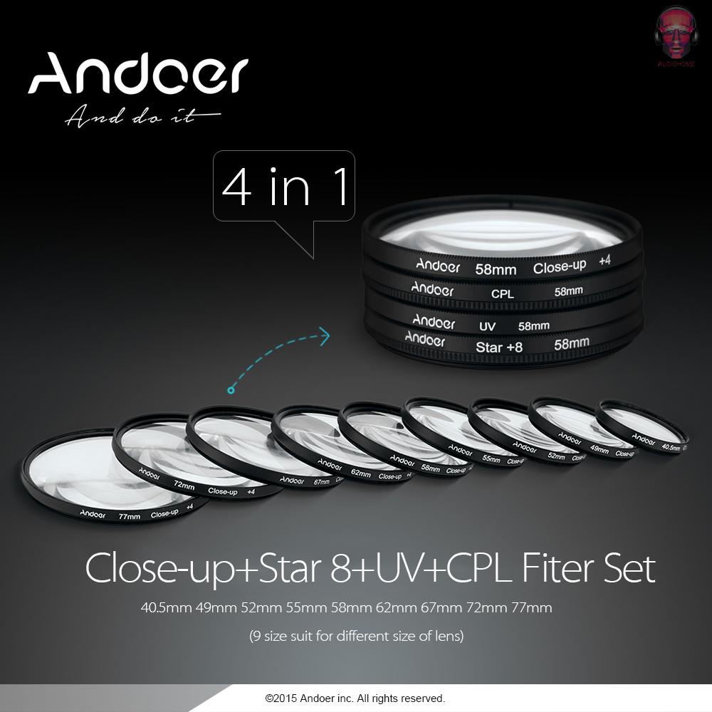 Mới Bộ Lọc Ống Kính Máy Ảnh Andoer 67mm Uv + Cpl + 4 + Star 8-point