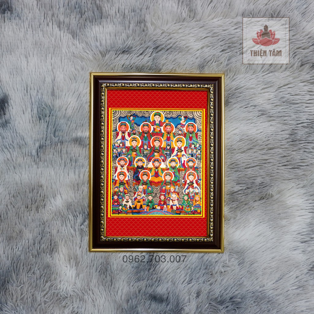 Tranh Tứ Phủ Công Đồng size nhỏ 27x36cm bằng vải phủ bóng khung composite