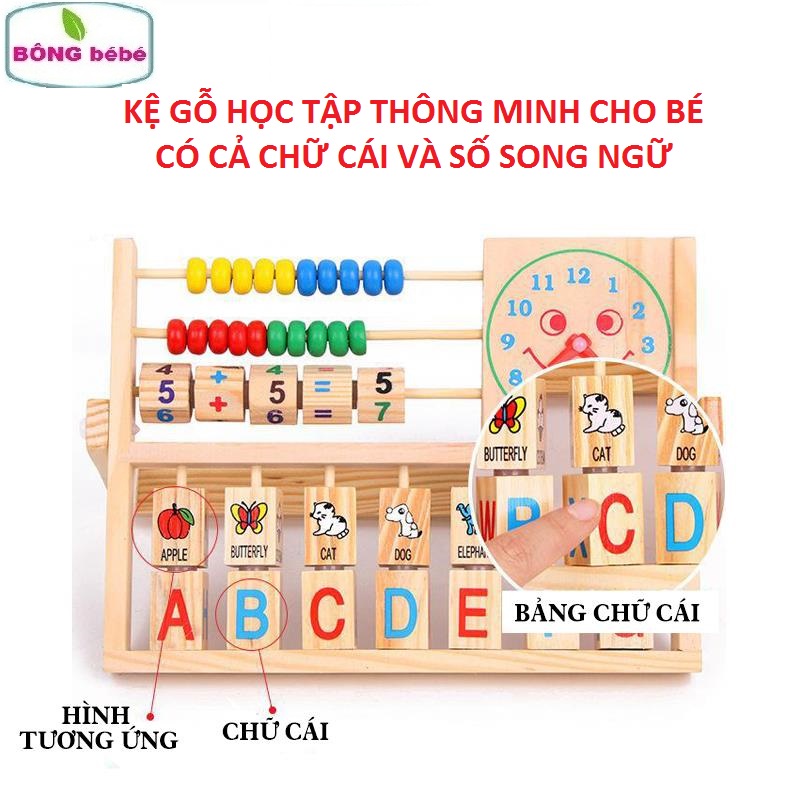 Đồ chơi kệ gỗ học tập thông minh cho bé, chất liệu gỗ tự nhiên cao cấp, an toàn cho bé, có cả chữ cái và số song ngữ