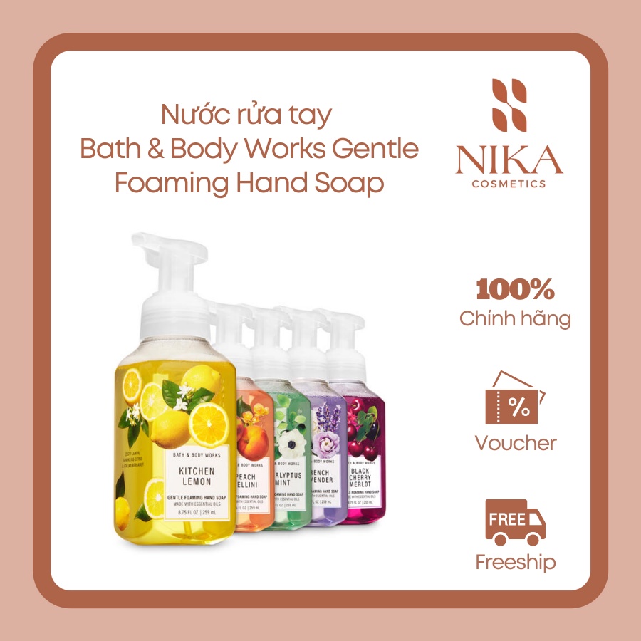 Nước rửa tay Bath &amp; Body Works Gentle Foaming Hand Soap 259ml xà phòng tạo bọt mềm mịn không khô da tay hương nước hoa