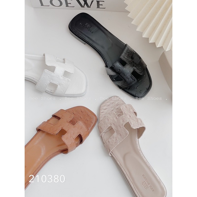 BEESHOES - DÉP NỮ MŨI VUÔNG QUAI NGANG CHỮ H - DÉP NỮ MŨI VUÔNG QUAI NGANG ĐẾ BỆT SẴN MÀU ĐEN - TRẮNG - GHI - NÂU 210380