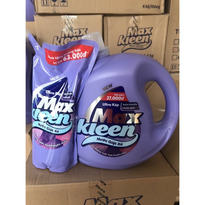 Can Nước giặt xả Maxkleen 3.8kg Tặng thêm Túi 900g