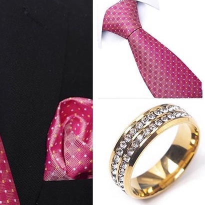 Bộ Cà vạt 4 món gồm Cavat 8cm, khăn cài túi, Măng-set, Nhẫn tròn phụ kiện, Cravat chú rể, Calavat công sở CBC-8206