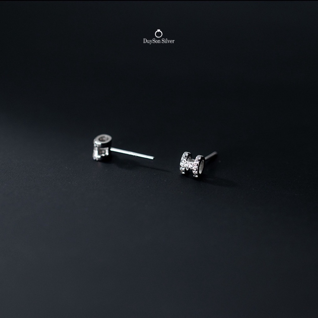 Khuyên tai bạc nữ chữ H, bông tai bạc 925 đính đá cao cấp DUYSON SILVER (Giá bán/1 chiếc) [KNKX7]