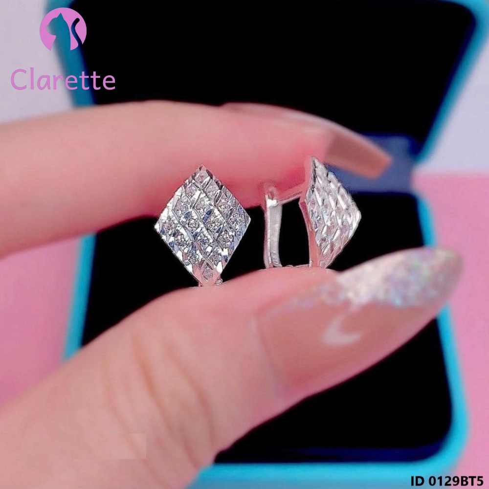 Bông tai bạc bấm hình vuông, tròn, chữ H, hình thoi, hình kim cương, hình chữ X Clarette 0129BT