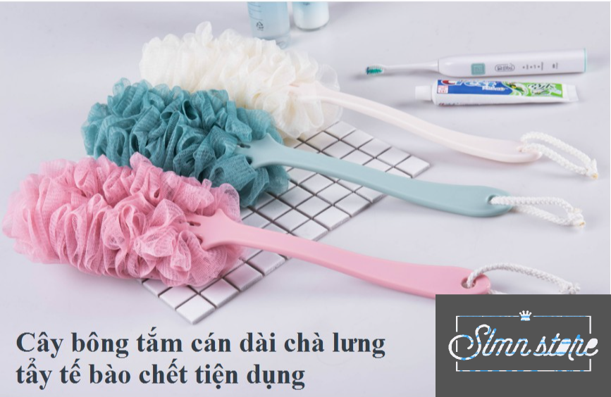 Cây bông tắm cán dài chà lưng tẩy tế bào chết tiện dụng (Màu ngẫu nhiên). Slmn_chalung