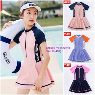 Đồ bơi liền thân kiểu váy có quần liền bên trong cho bé size 18-45kg, chất đẹp, hiệu YLIKE 3 màu cực xinh