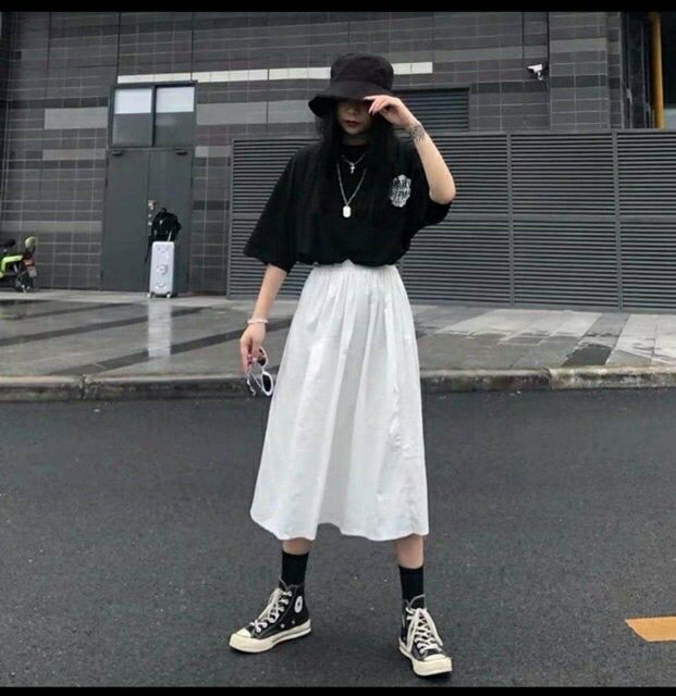 Hàng Sẵn_  Váy Midi dài lưng thun ulzzang | BigBuy360 - bigbuy360.vn
