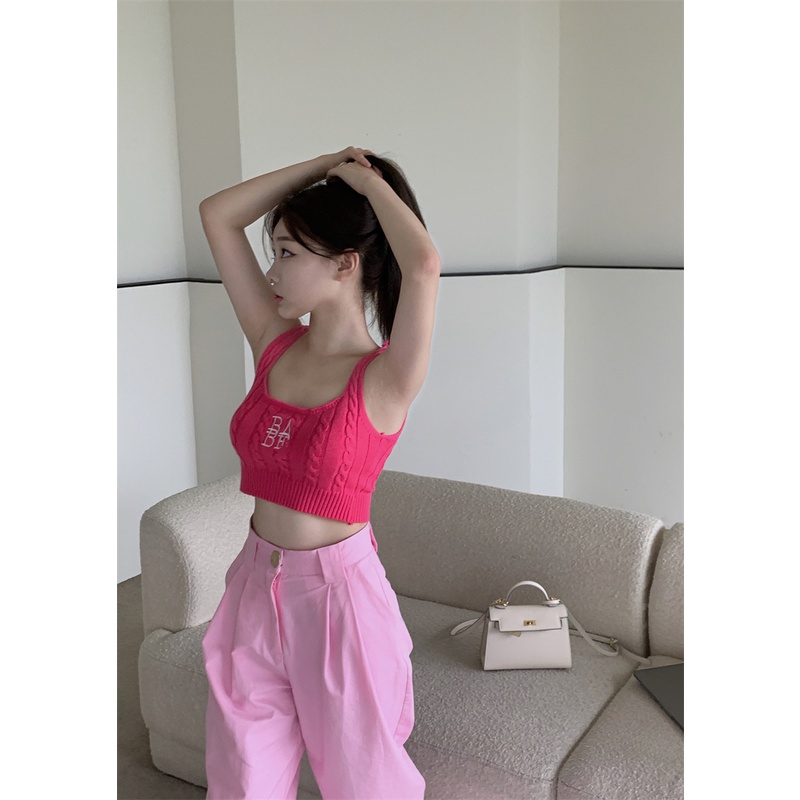 Áo Dệt Kim Hai Dây Dáng Ôm Thêu Họa Tiết Thời Trang Mùa Hè Hàn Quốc Quyến Rũ Cho Nữ