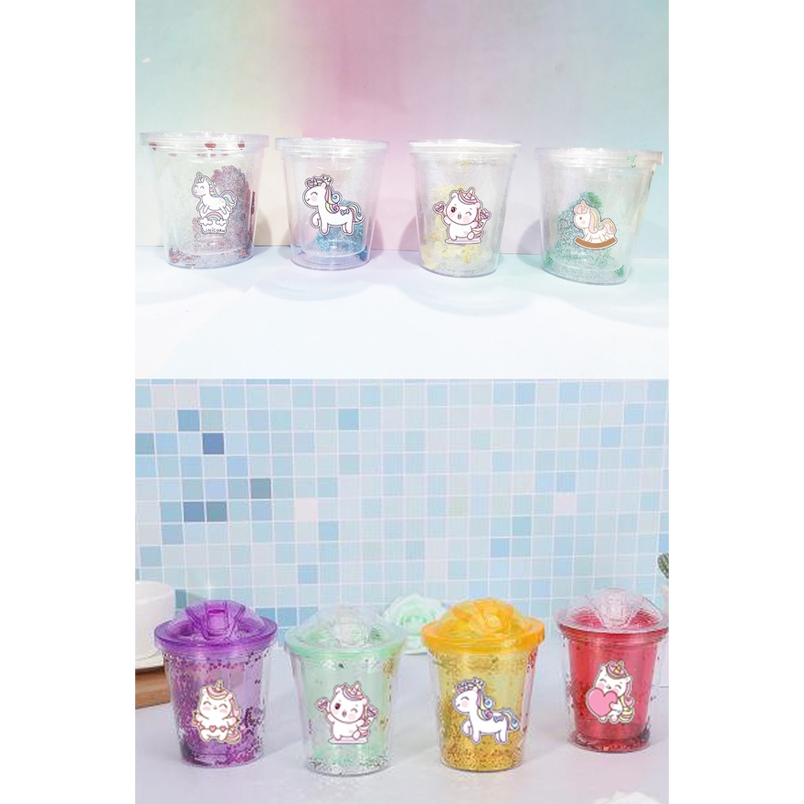 cốc 2 lớp kim tuyến ngựa thần unicorn CNKI8 cốc giữ nhiệt ly 2 lớp cốc làm lạnh dễ thương 500ml