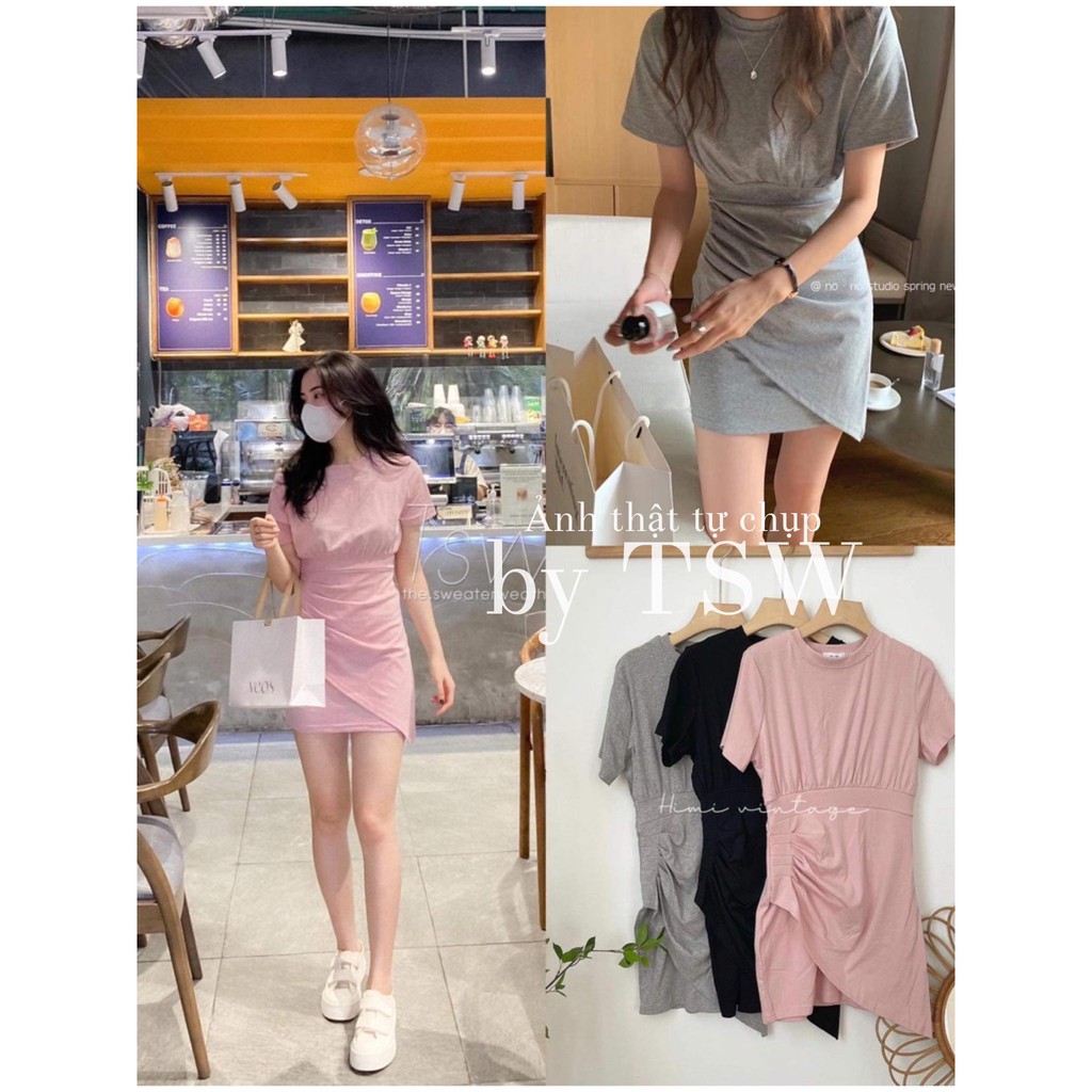 [Mã SKAMA06 giảm 8% tối đa 50K đơn 250K] Váy thun ôm nhún lệch vạt tag Nono (Ảnh thật) | BigBuy360 - bigbuy360.vn