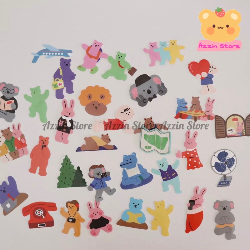 Bộ 33 Nhãn Dán Hình Động Vật Gấu Thỏ Trang Trí Sticker Azzin Store