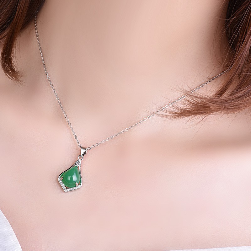 925 Sterling Silver Mặt dây chuyền hình quả lê Đá quý Ngọc lục bảo CZ Đá tổng hợp cho phụ nữ Đồ trang sức đẹp thời thượng