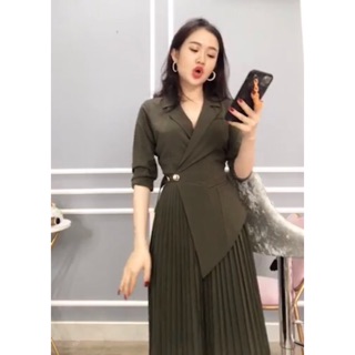 Đầm vest dài tay váy dập ly có nút gài