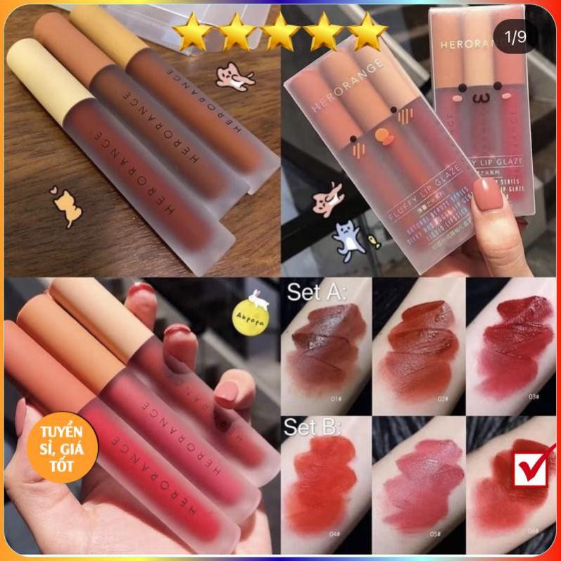 Set 3 Cây Son Kem Lì Herorange Fluffy Lip Glaze Mỹ Phẩm Nội Địa Trung KING DC Hot Giữ màu Lâu