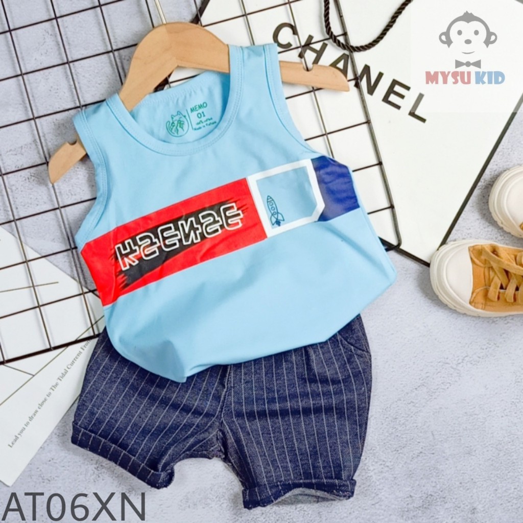 [ 9 - 24kg ] Bộ quần áo bé trai áo cotton 4 chiều quần giả jean cao cấp