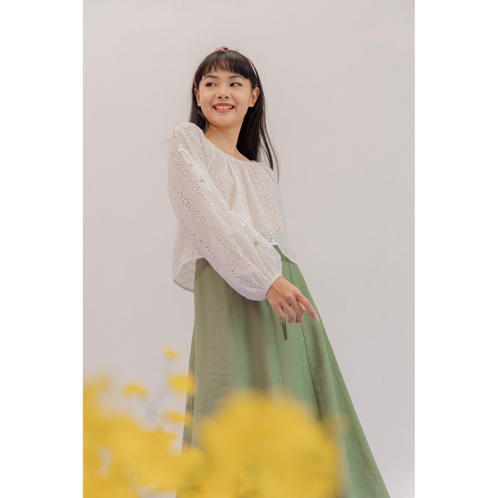 [Mã WABRHI5 giảm 15% đơn 599K] Chân váy dài thắt nơ eo màu xanh lá nhạt | BigBuy360 - bigbuy360.vn