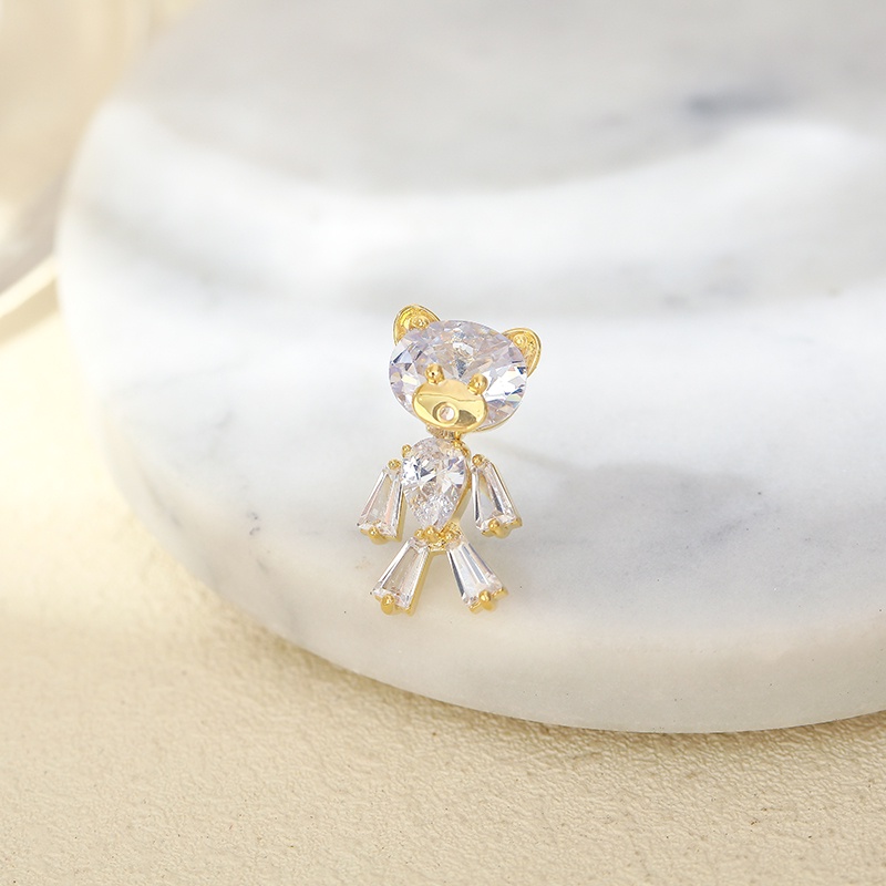 [Jiudolan] Ghim Cài Áo Hình Gấu Hoạt Hình Đính Đá Zircon Sáng Bóng Phong Cách Hàn Quốc Cho Nữ