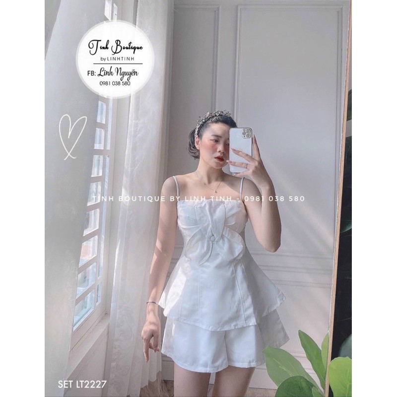 Set áo trắng 2 dây đính hoa + quần