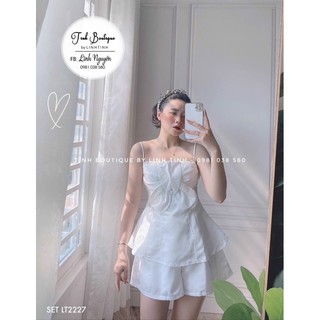 Set áo trắng 2 dây đính hoa + quần