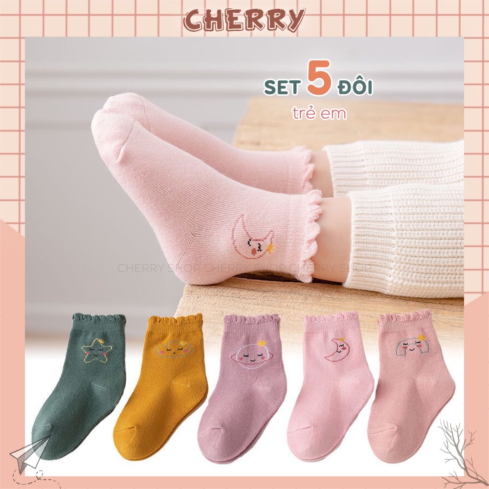 Tất cho bé gái trai cổ nhún đáng yêu, sét tất vớ trẻ em chất liệu cotton thoáng khí- Cherry Shop