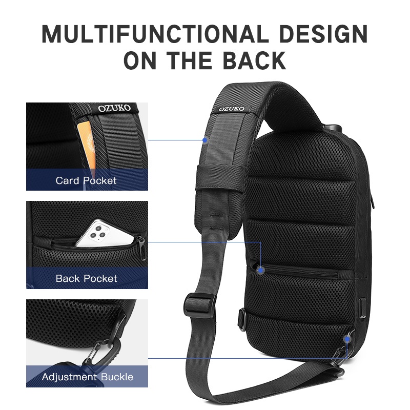 Túi đeo chéo OZUKO chống nước chống trộm có cổng sạc USB cho nam | BigBuy360 - bigbuy360.vn