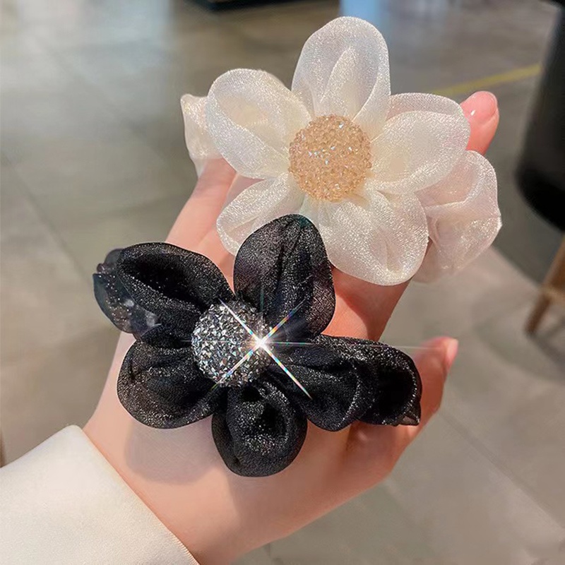 Dây Cột Tóc Lưới Họa Tiết Hoa Đính Đá Kiểu Hàn Quốc Ngọt Ngào Xinh Xắn