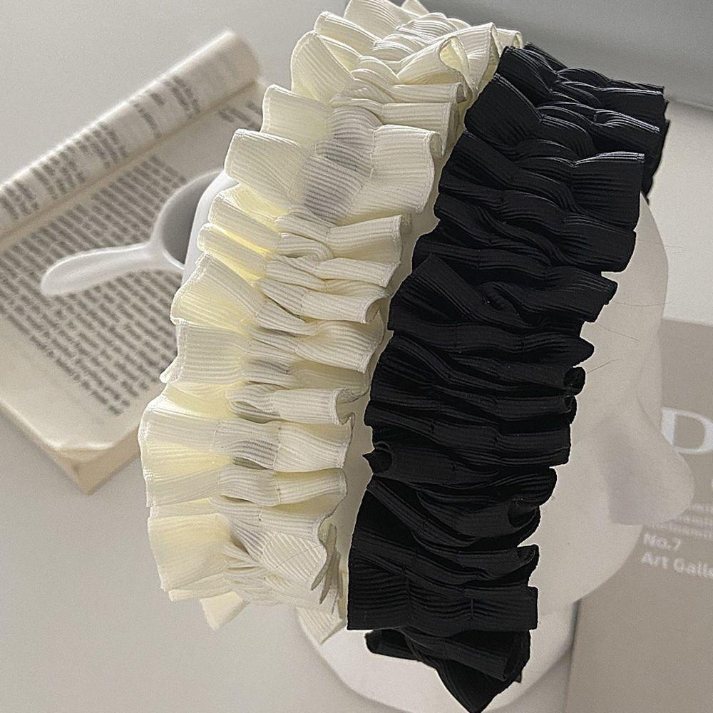 Băng Đô Cài Tóc Bằng Satin Màu Trắng Đen Thanh Lịch Cho Nữ