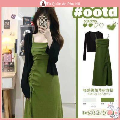 M Ng Ng n. ​M ng Đầm Dệt Kim Cardigan Chống Nắng Mùa Hè Hai Dây Ôm Eo Hẹp Hình Trái Tim Màu Xanh Lá Cây Phong Cách Mới Cho Nữ