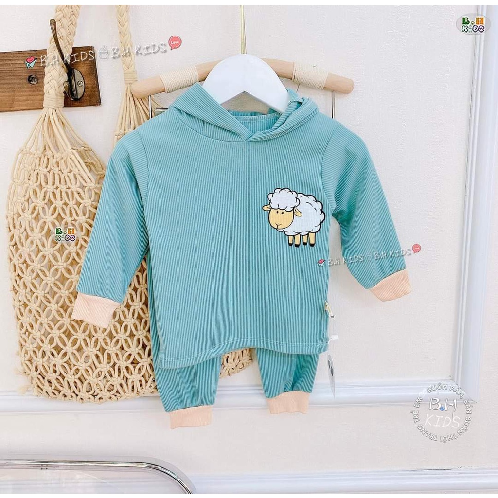 bộ dài tay minky mom chất thun gân kèm mũ cho bé