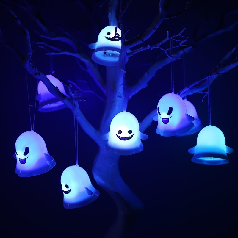 (Meteorite) Đèn Trang Trí Halloween Mini Hình Ma Lưỡi Ra Mặt Cười Nhiều Màu Sắc Dễ Thương