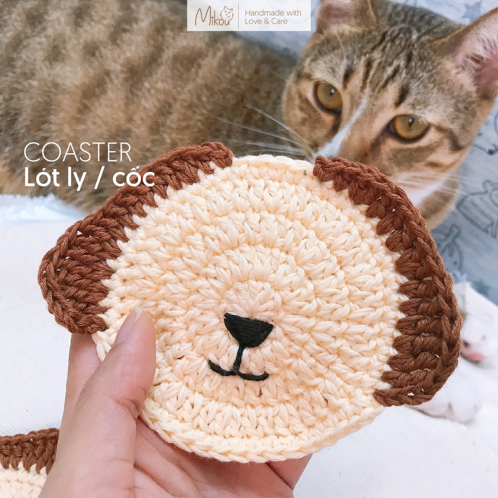 Lót ly cotton hình cún con dễ thương handmade, thấm hút nước tốt, mikou shop