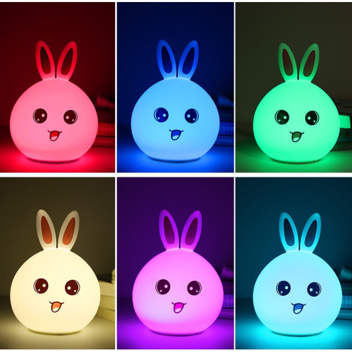 Đèn ngủ silicon thỏ tai dài - Dùng sạc - thay đổi màu cảm ứng theo ý thích - Tặng kèm cáp sạc