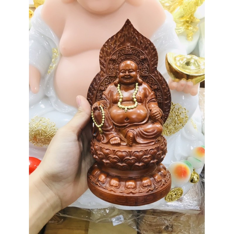 Tôn Tượng Di Lặc Lá Bồ Đề màu gỗ 19cm